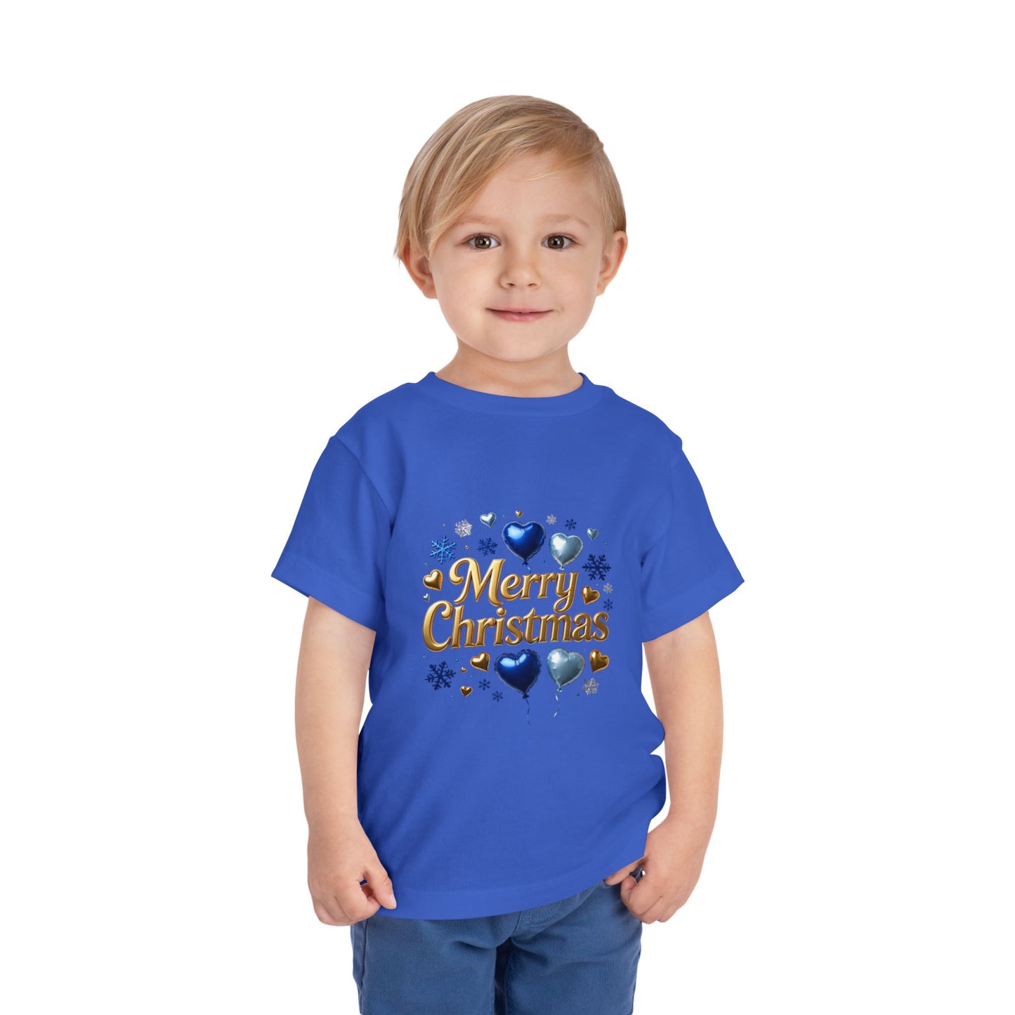 Toddler Tee — 'Merry Christmas' Blue Heart & Snowflake Holiday Shirt