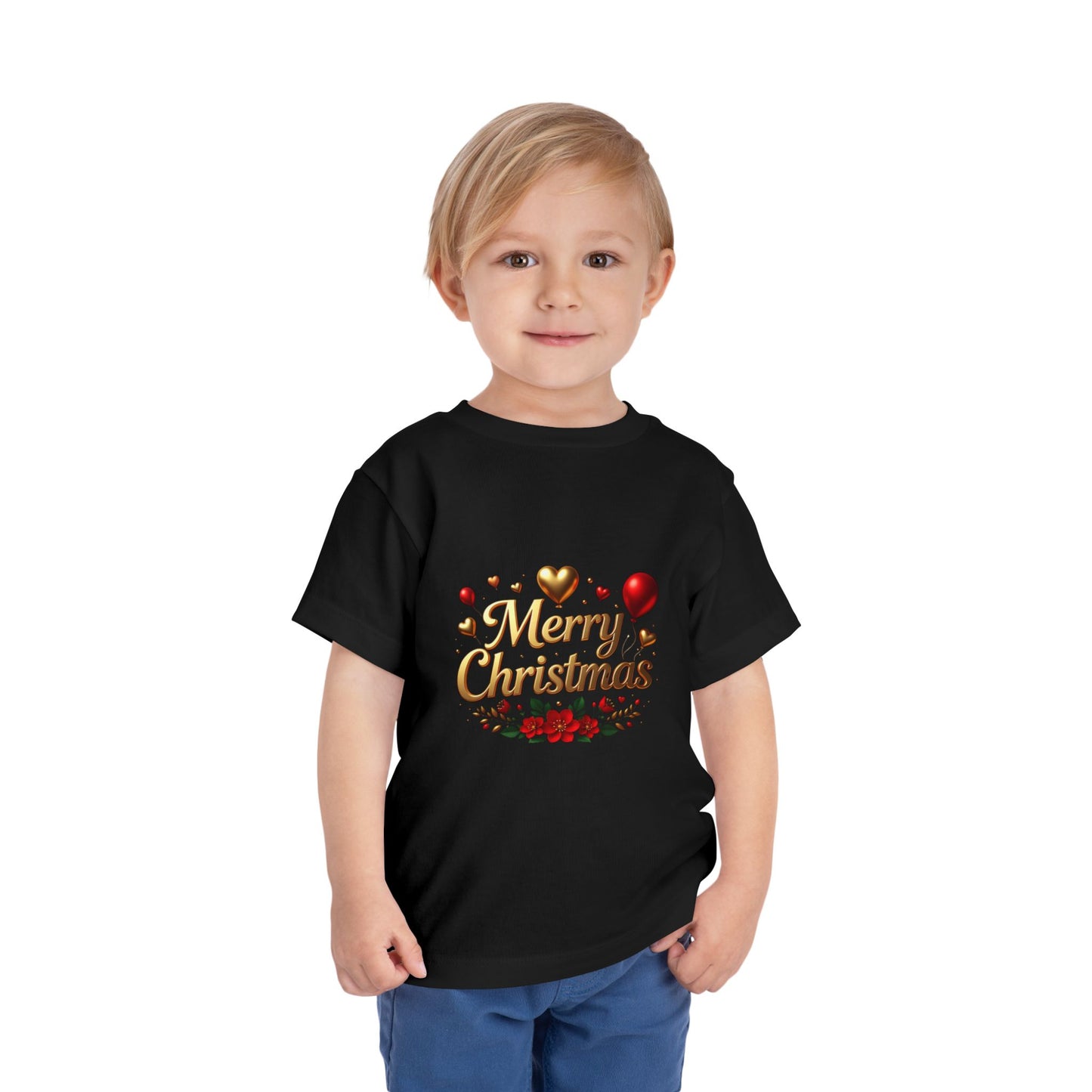 Merry Christmas Toddler Tee — Festive Gold Script Holiday Shirt