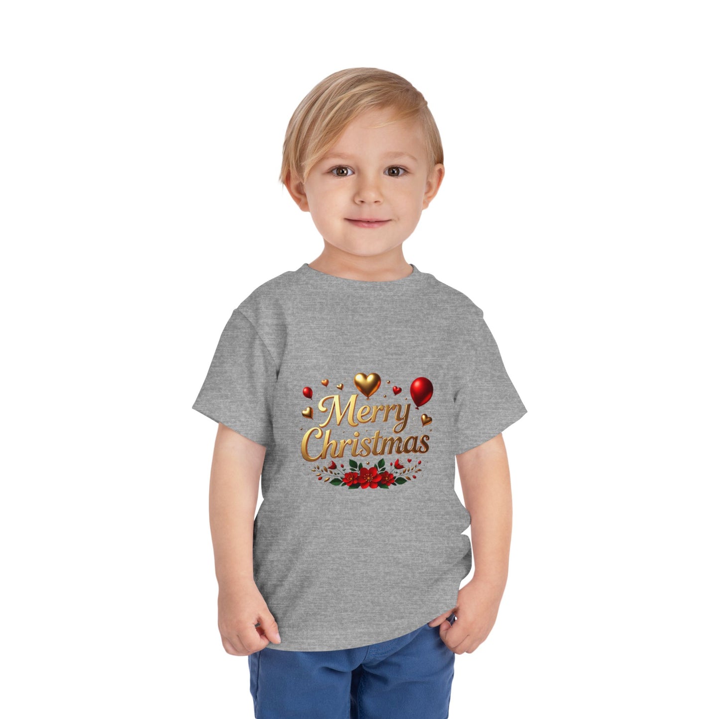 Merry Christmas Toddler Tee — Festive Gold Script Holiday Shirt