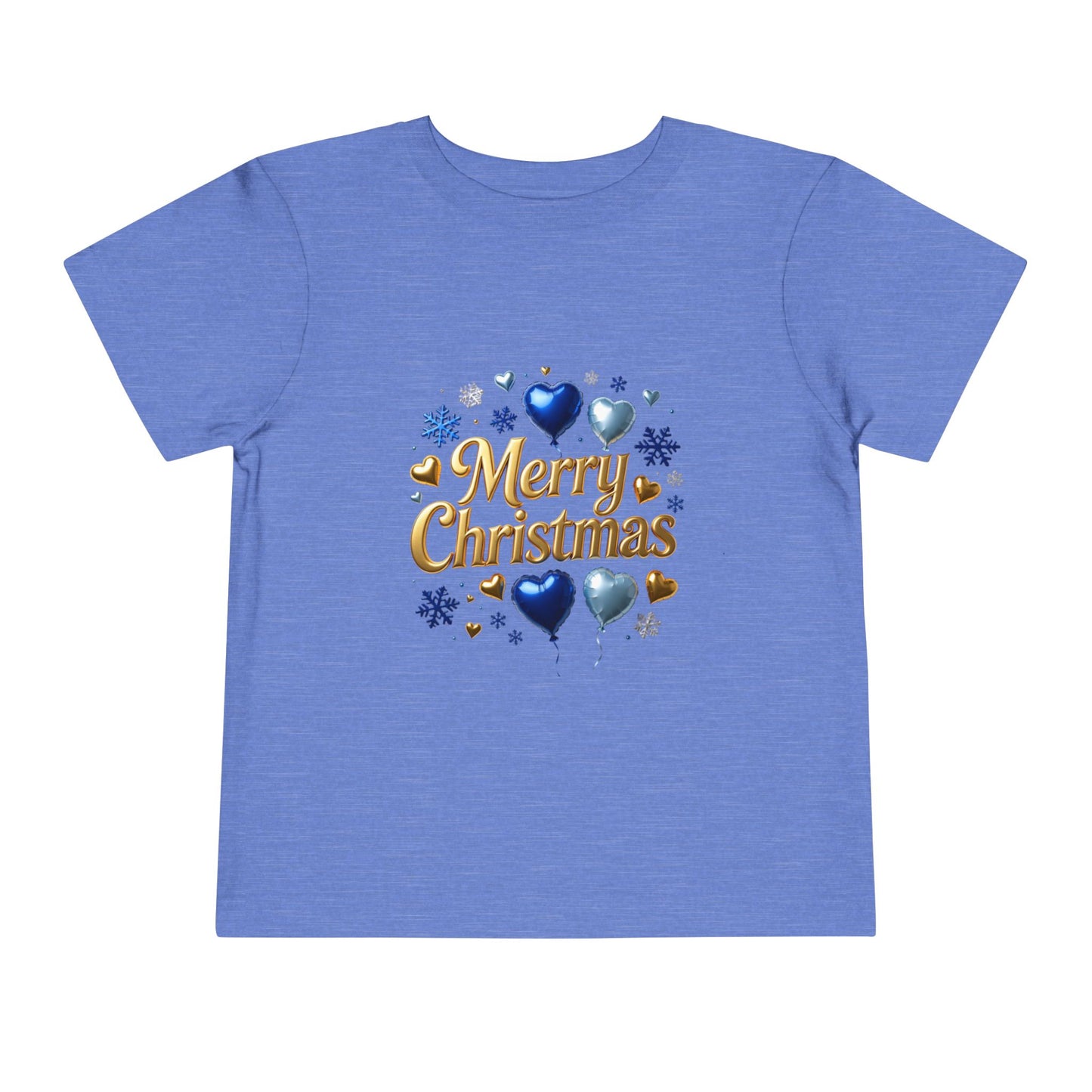 Toddler Tee — 'Merry Christmas' Blue Heart & Snowflake Holiday Shirt