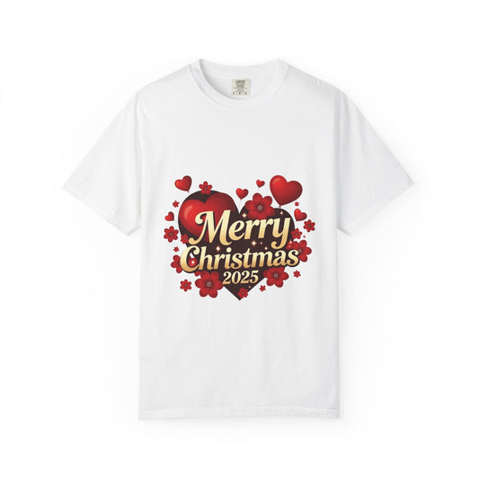 Christmas T-Shirt — Merry Christmas 2025 Heart & Floral Holiday Tee