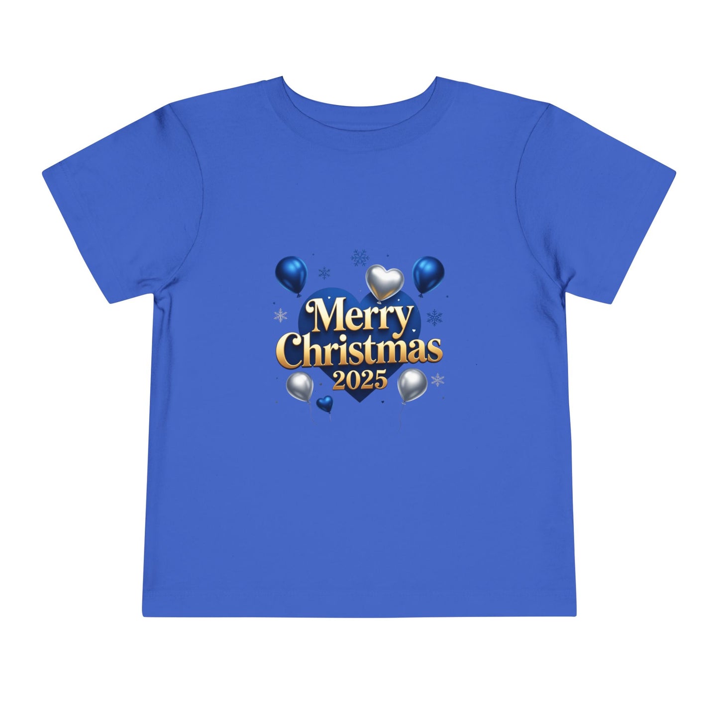 Toddler Tee — Merry Christmas 2025 Blue & Silver Balloon Design
