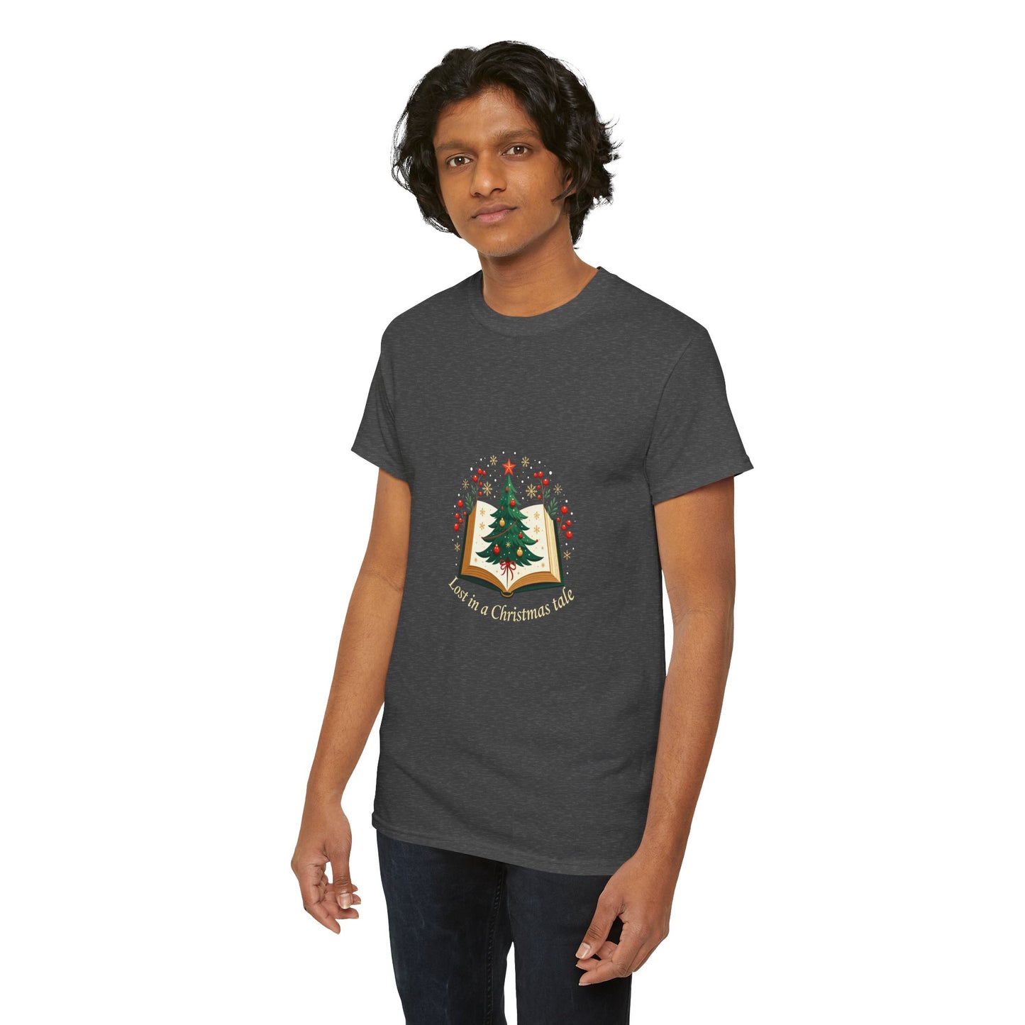 Christmas Tale T-Shirt — "Lost in a Christmas Tale" Illustrated Tree Book Tee