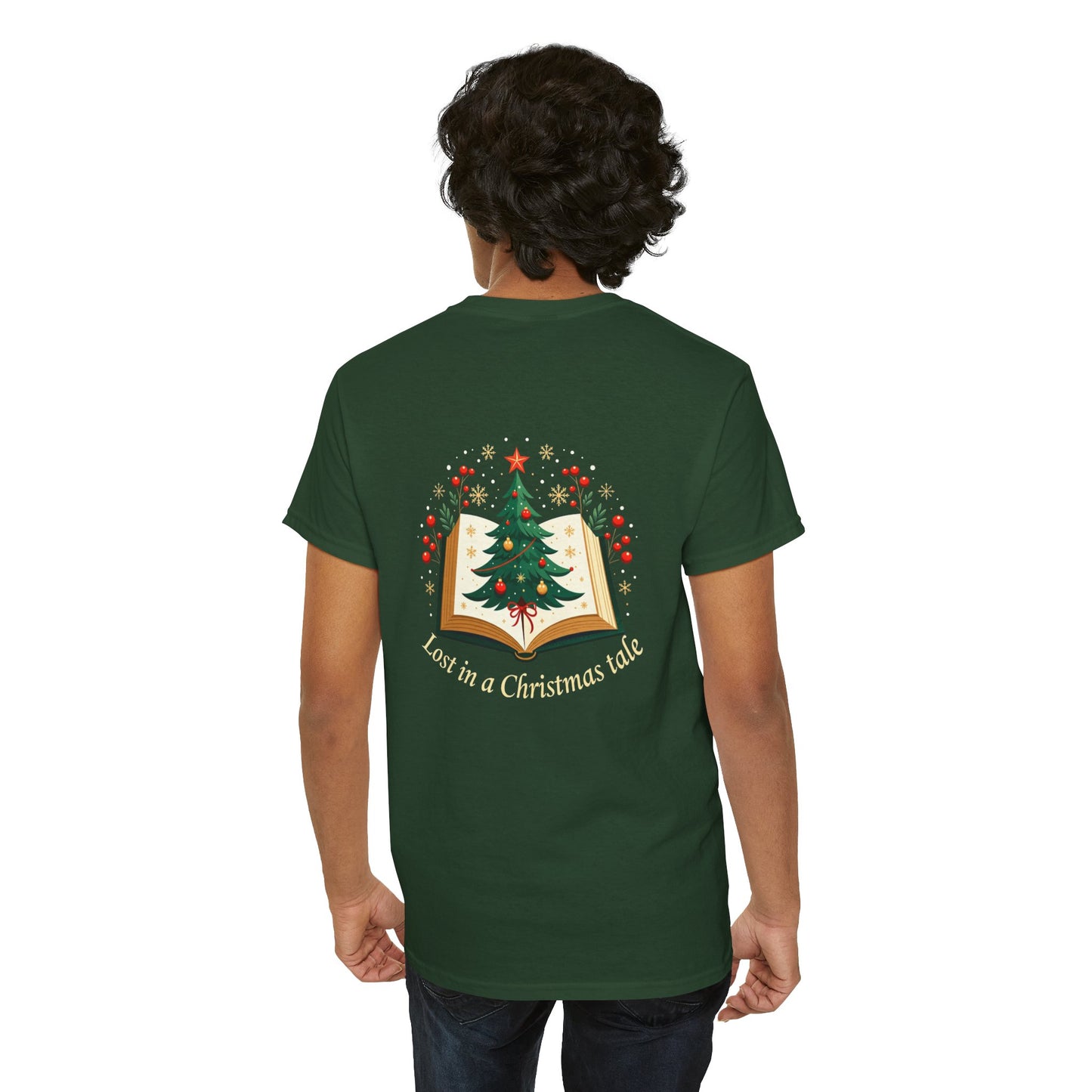 Christmas Tale T-Shirt — "Lost in a Christmas Tale" Illustrated Tree Book Tee