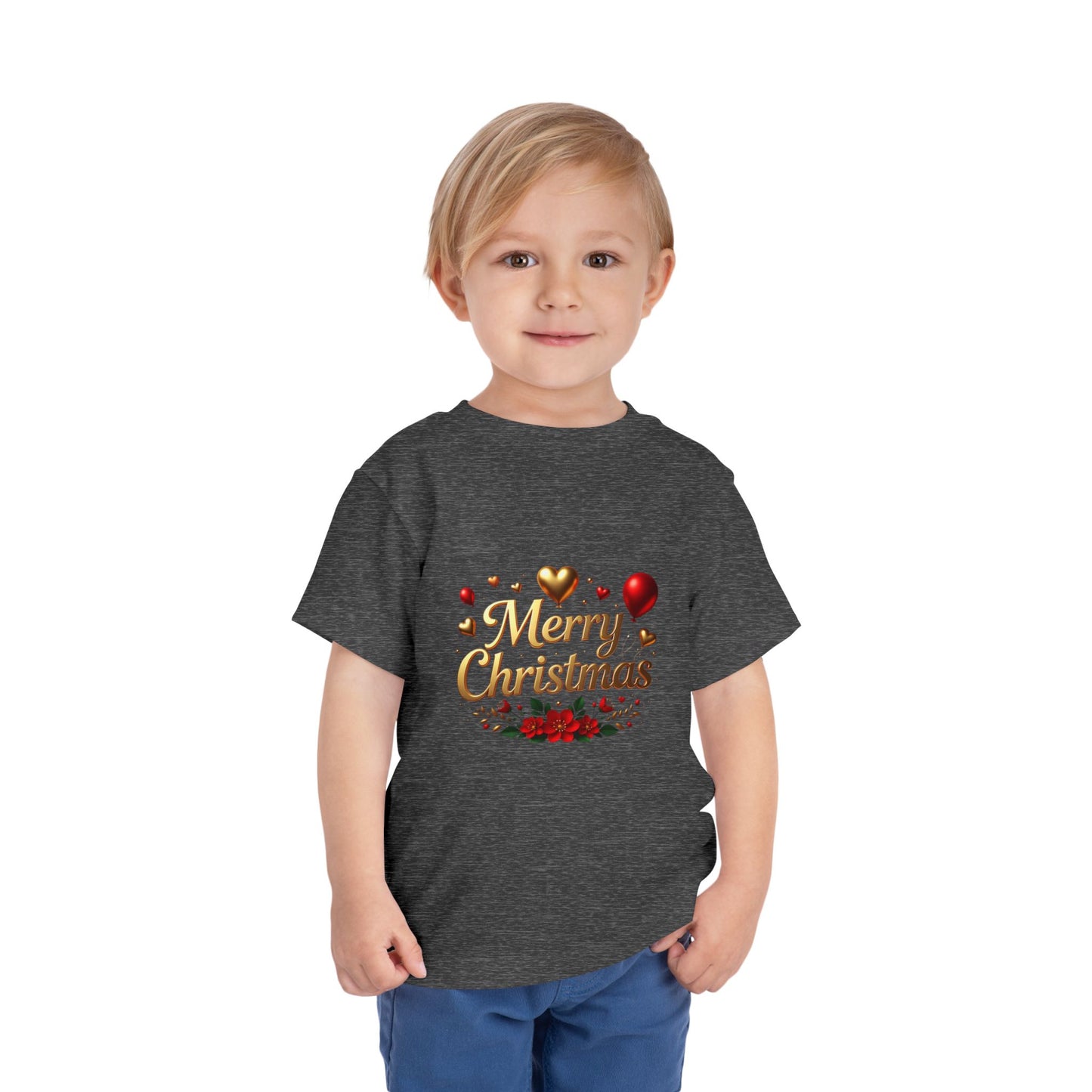 Merry Christmas Toddler Tee — Festive Gold Script Holiday Shirt