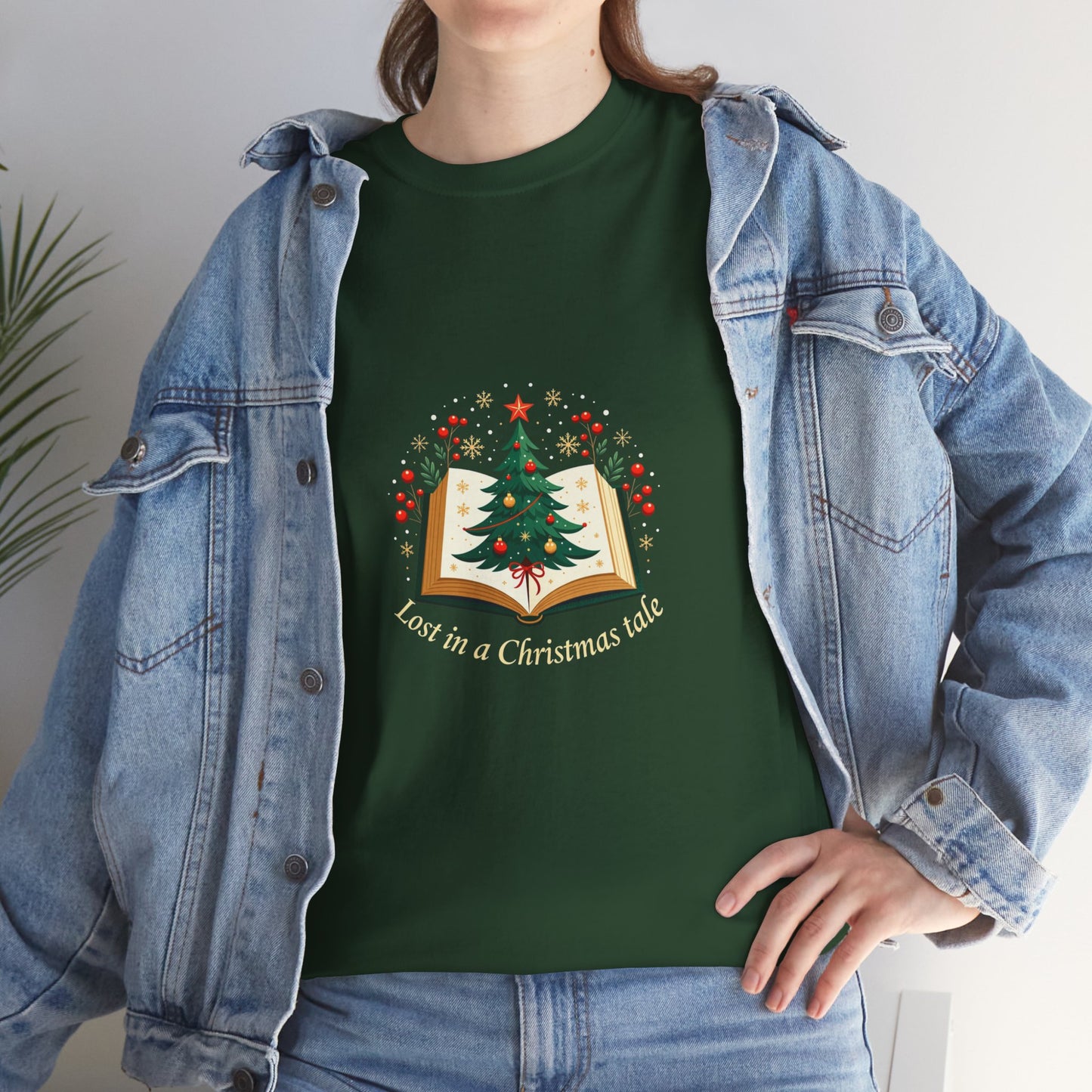 Christmas Tale T-Shirt — "Lost in a Christmas Tale" Illustrated Tree Book Tee