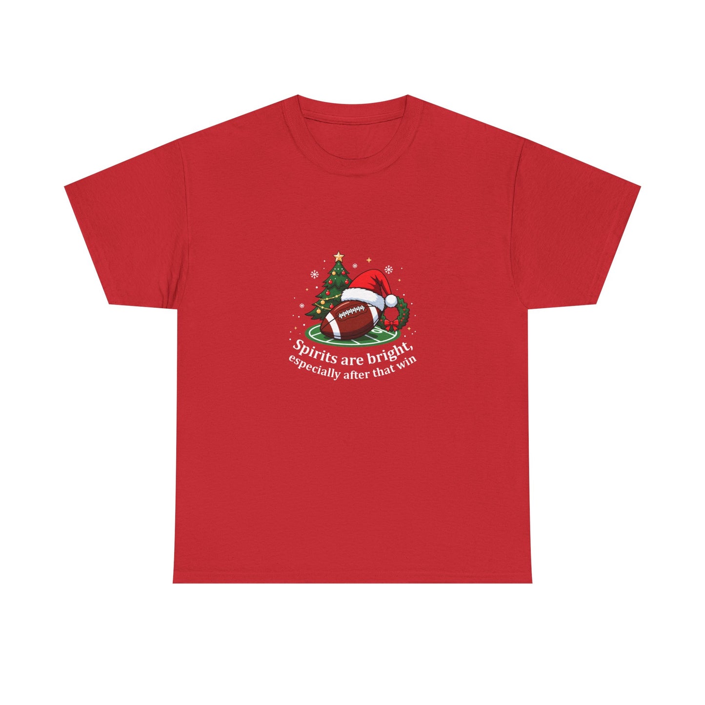 Christmas Football T-Shirt — "Spirits are bright, especially after that win" Holiday Tee