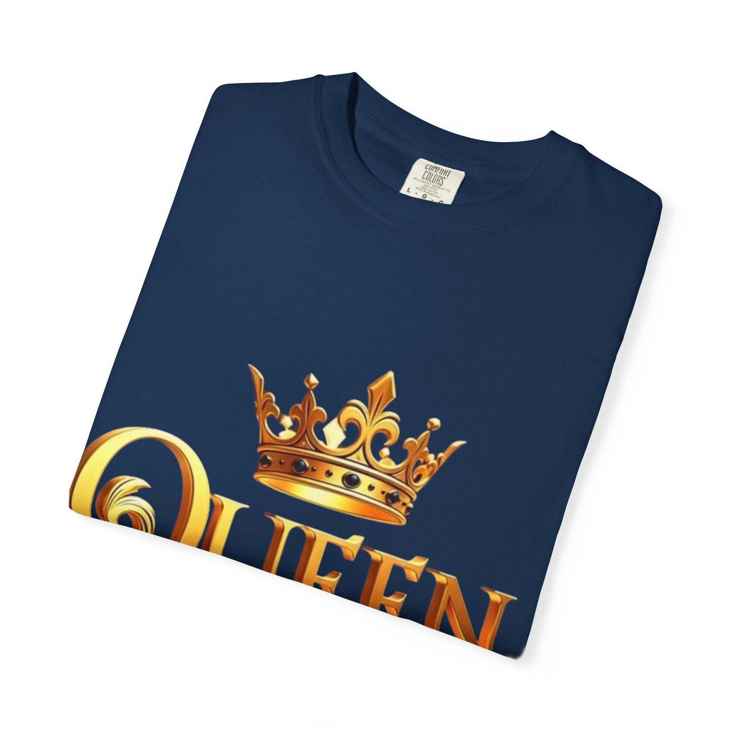 Queen Crown T-Shirt — Regal Gold Typography Tee for Her