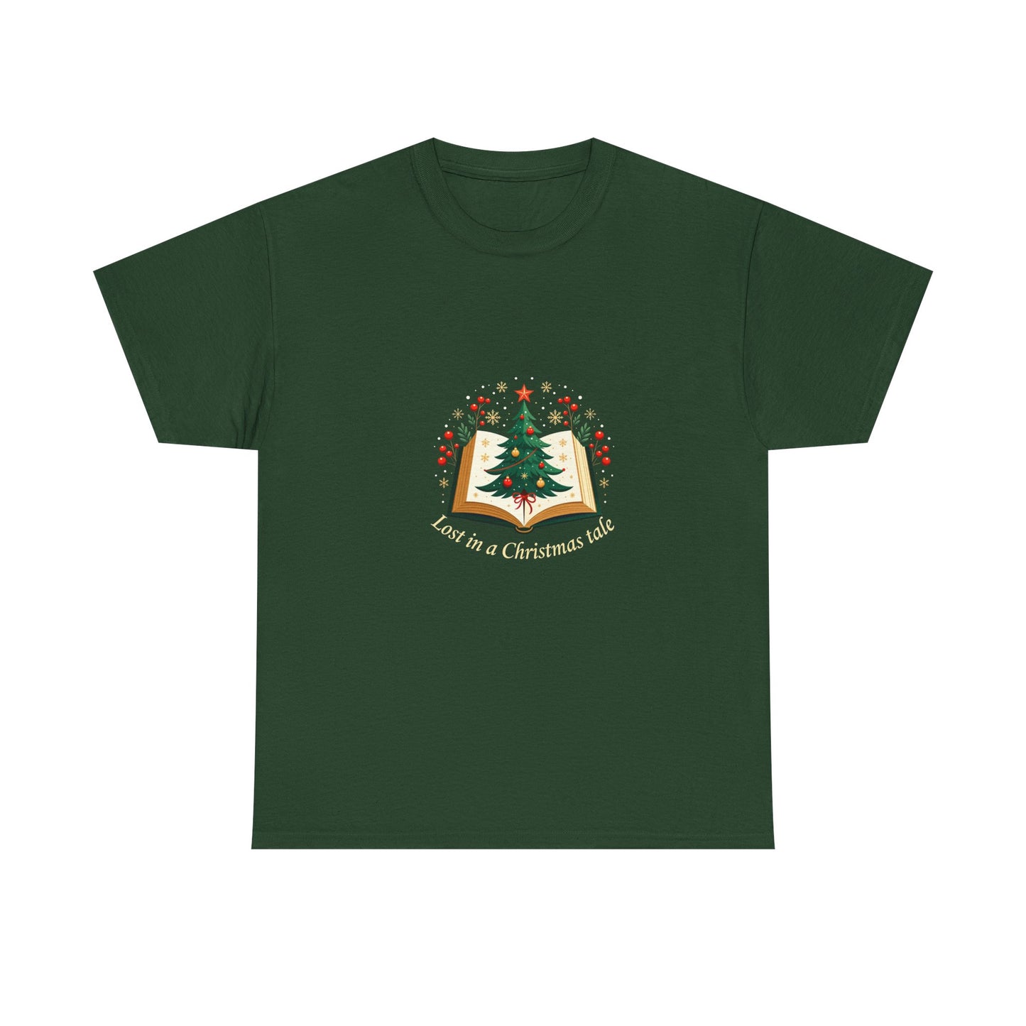 Christmas Tale T-Shirt — "Lost in a Christmas Tale" Illustrated Tree Book Tee